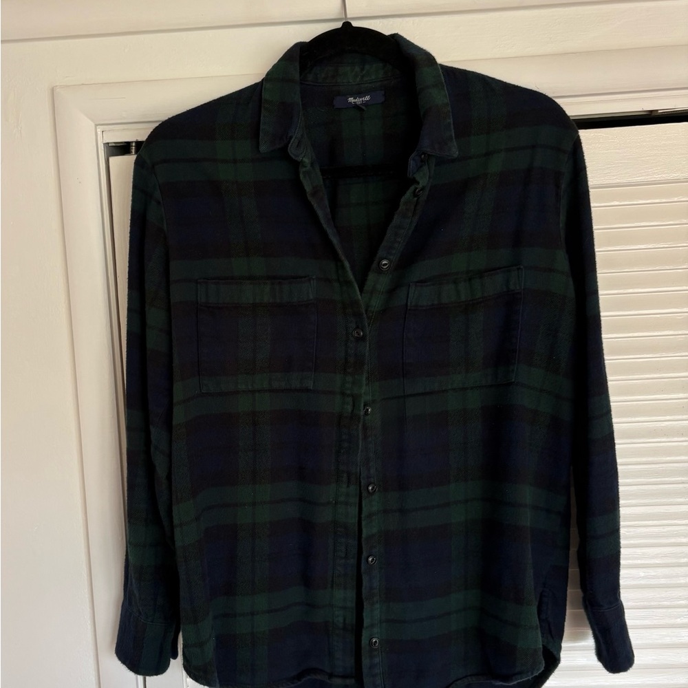 Madewell Dark Green and Black Plaid Shirt